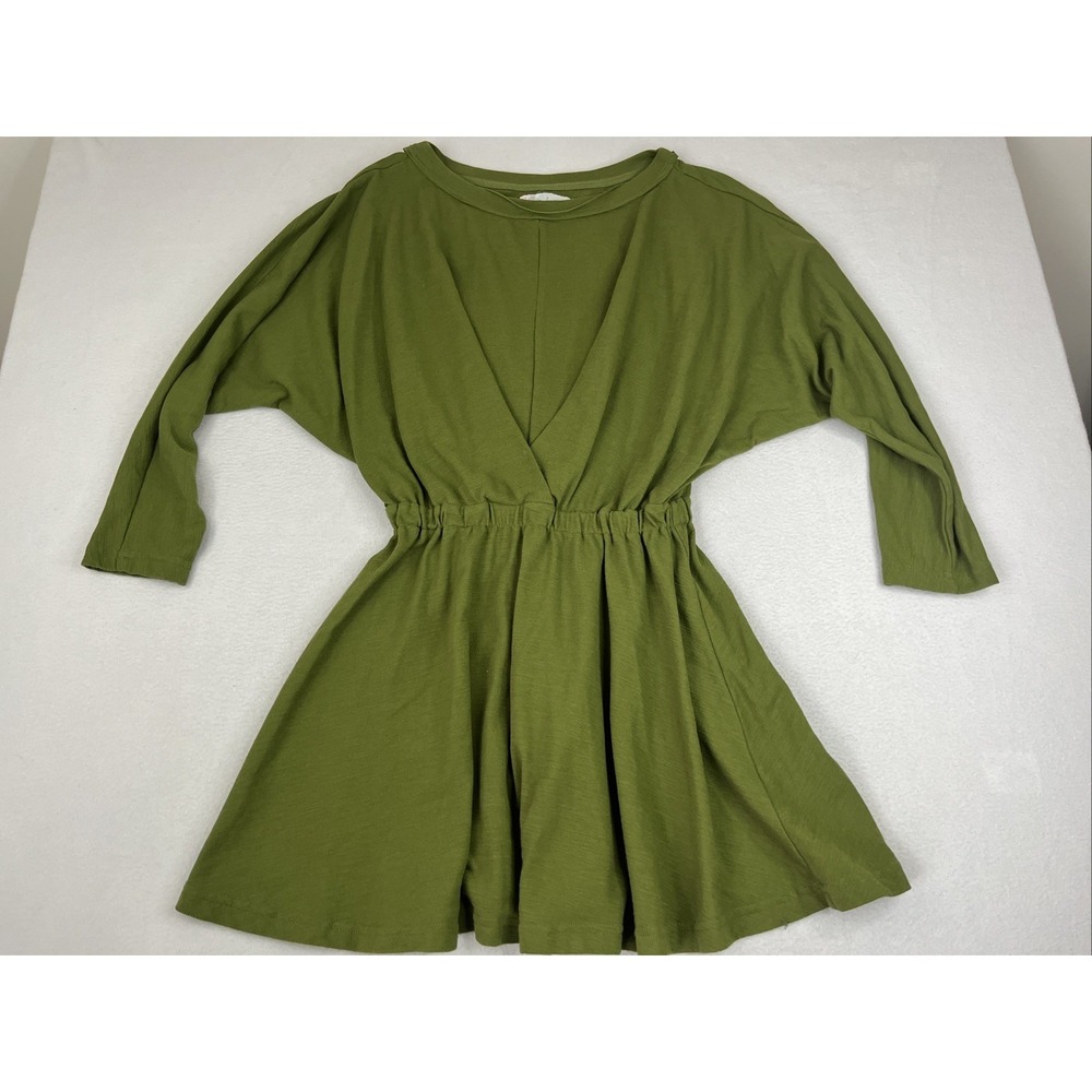 Free People Beach Santa Maria Mini Dress Dolman Sleeve Draped Fit & Flare Green